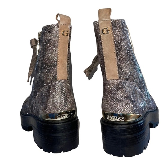 NWOT- Guess Fearne Lug Sole Glitter Gold combat Boots - Picture 11 of 14